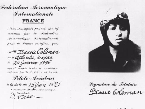 Bessie Coleman pilots license