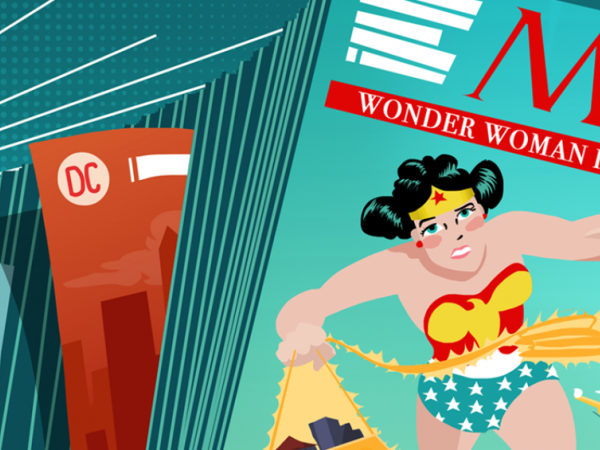 Illustration of superhero Wonder Woman on the cover of Ms. Magazine.