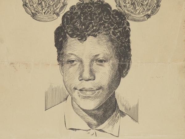 The front of the black-and-white program features a centrally oriented, thatched illustration of Wilma Rudolph.