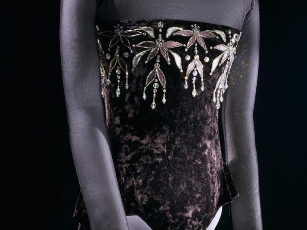 Black ice skating costume with embellishment, worn by Kristi Yamaguchi