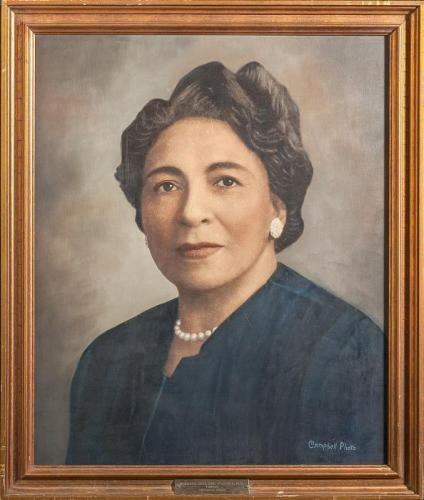 Framed drawing of Dr. Dorothy Ferebee wearing a suit and pearls