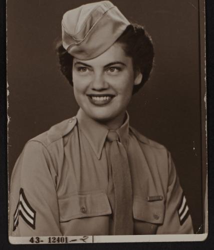 Sepia headshot of Grace Thorpe in her military uniform.